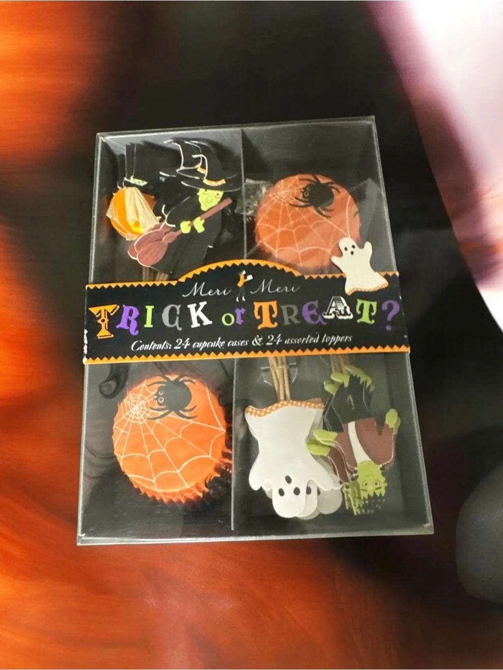 Meri Meri Halloween Trick or Treat Cake Toppers – Orange, Black, White, Green